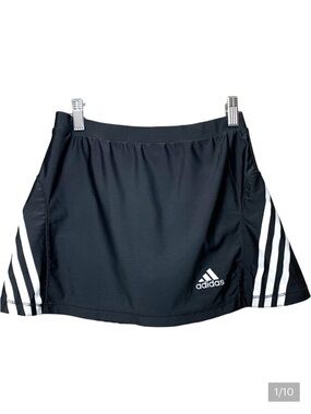 Adidas Badminton Tennis Skort Sz S Black 3 Stripes Skirt Shorts Athletic Sports